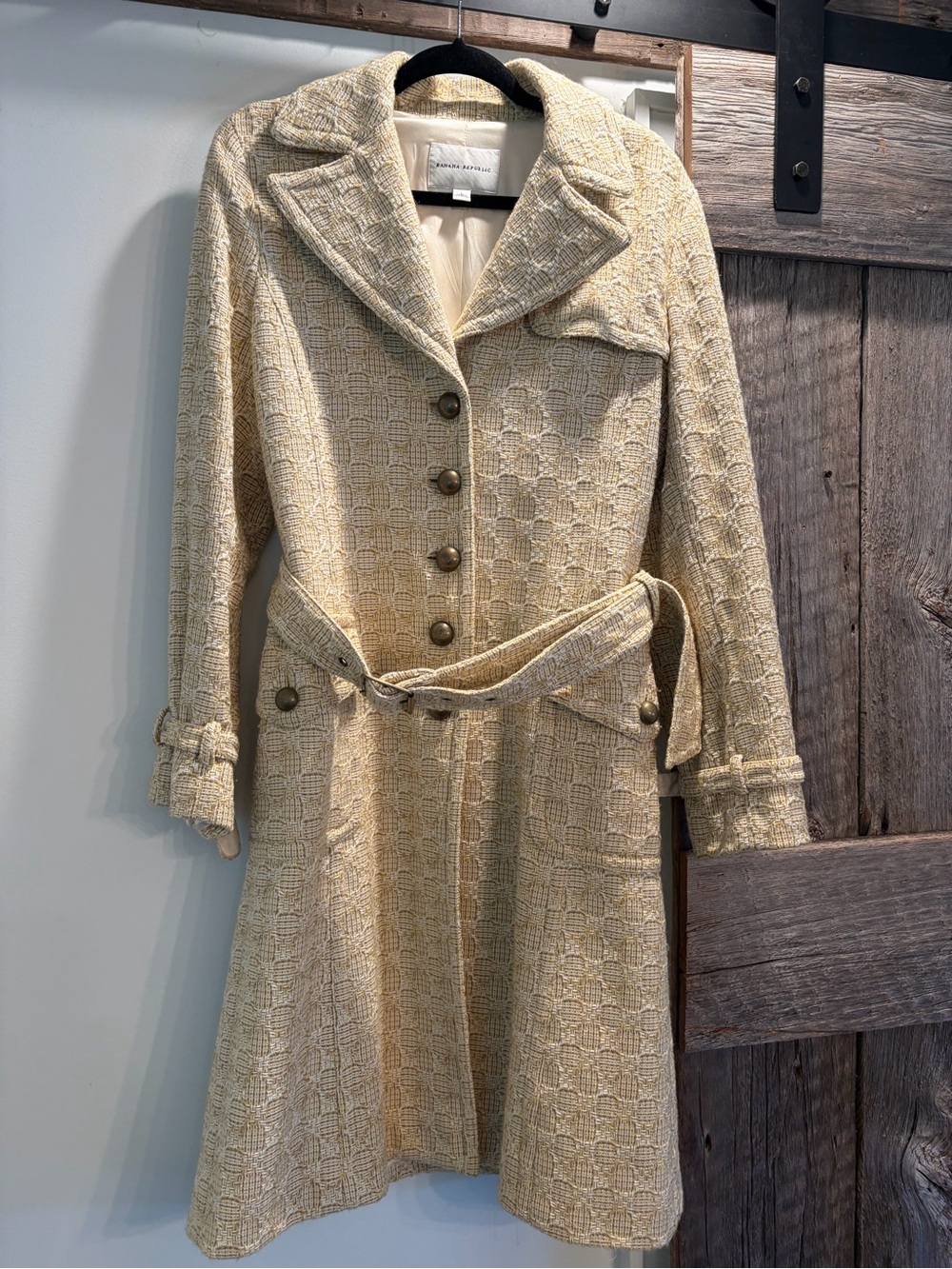 Banana Republic Cream Textured Long Sleeve Belted Coat Dress